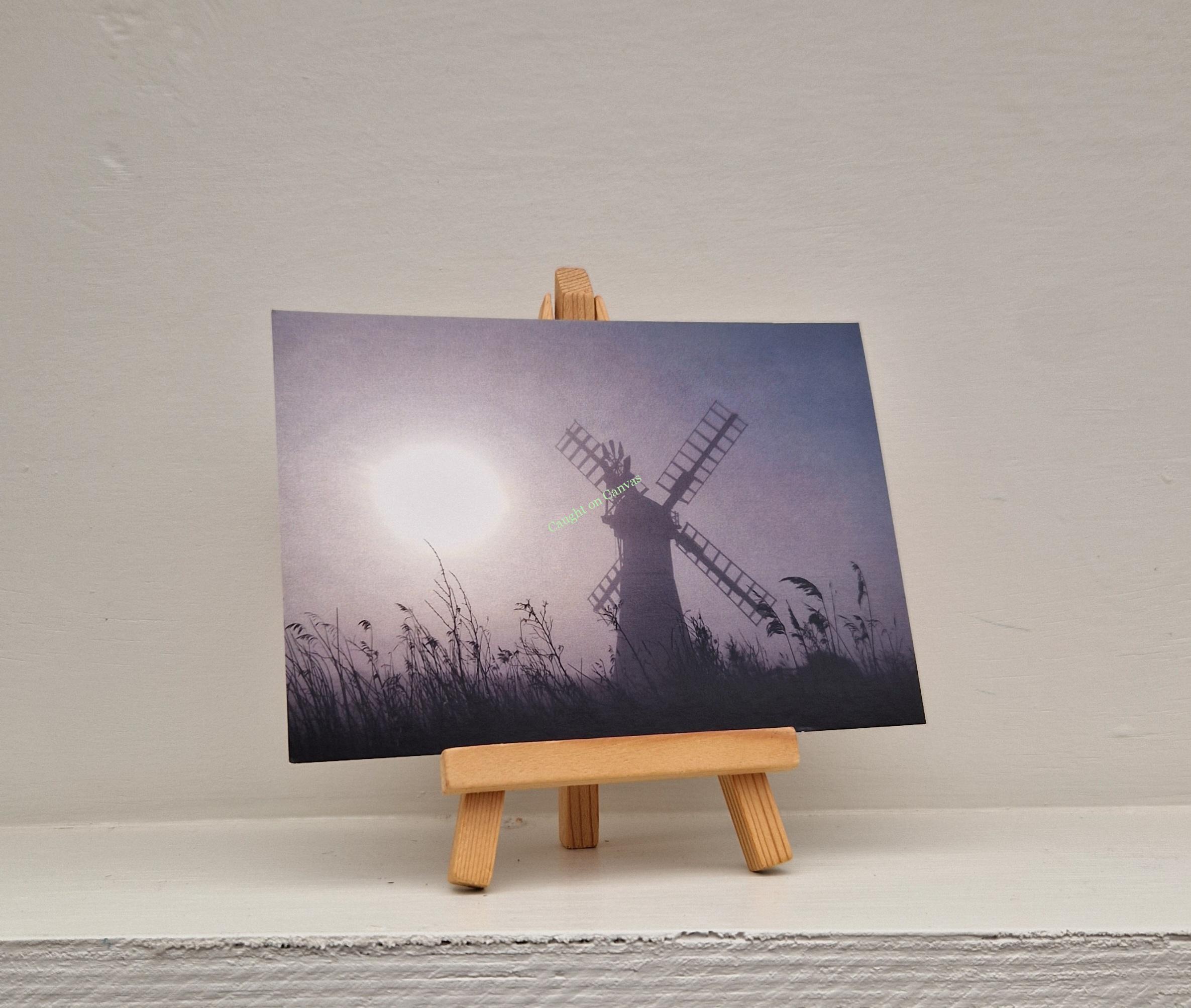 Thurne Mill Misty Sunrise postcard. Norfolk Broads.