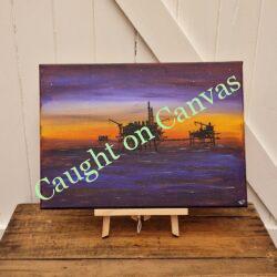 Gas Platform Blue Sunset. Original Canvas.