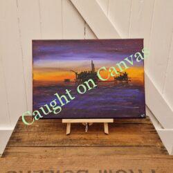 Gas Platform Blue Sunset. Original Canvas.