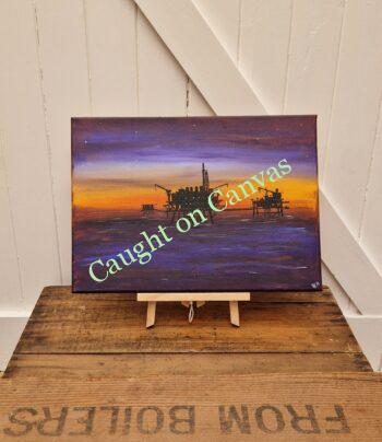 Gas Platform Blue Sunset. Original Canvas.
