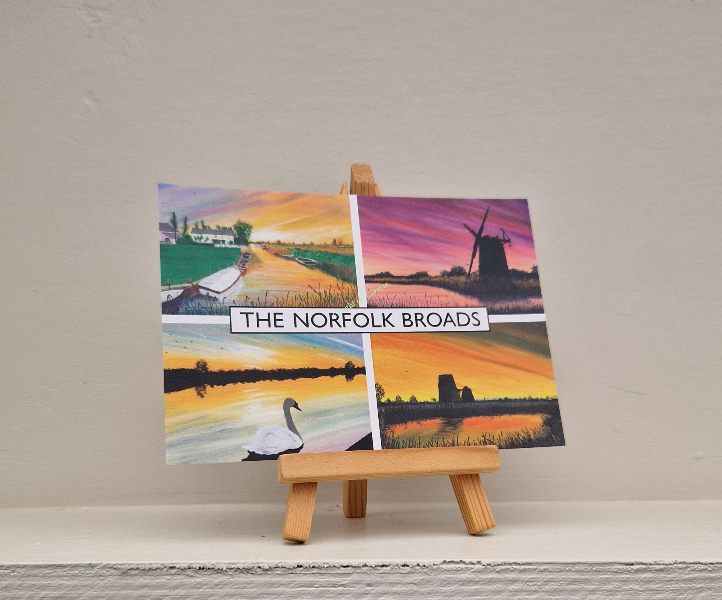 Norfolk Broads Paintings Collage Postcard.