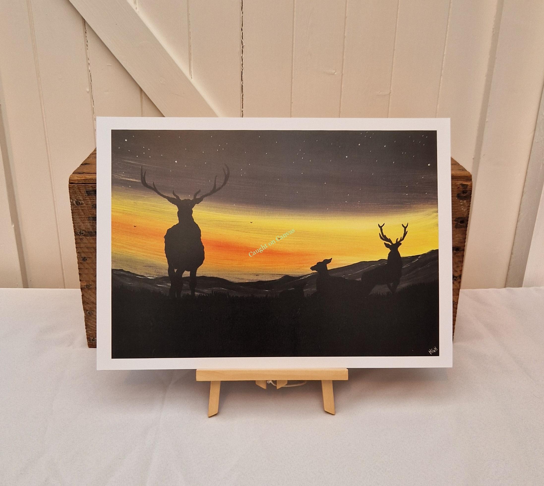 Deer Family Scottish Sunset.