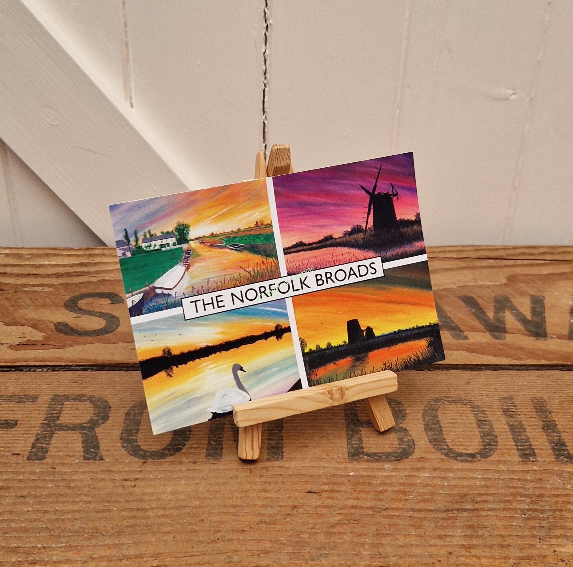 Norfolk Broads Paintings Collage Postcard.